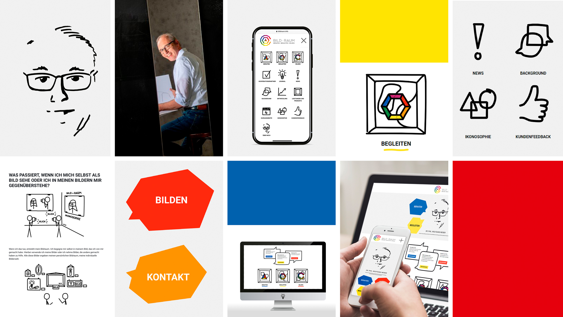 Mockups und Screenshots aus Elementen der Webseite www.bildraum.info