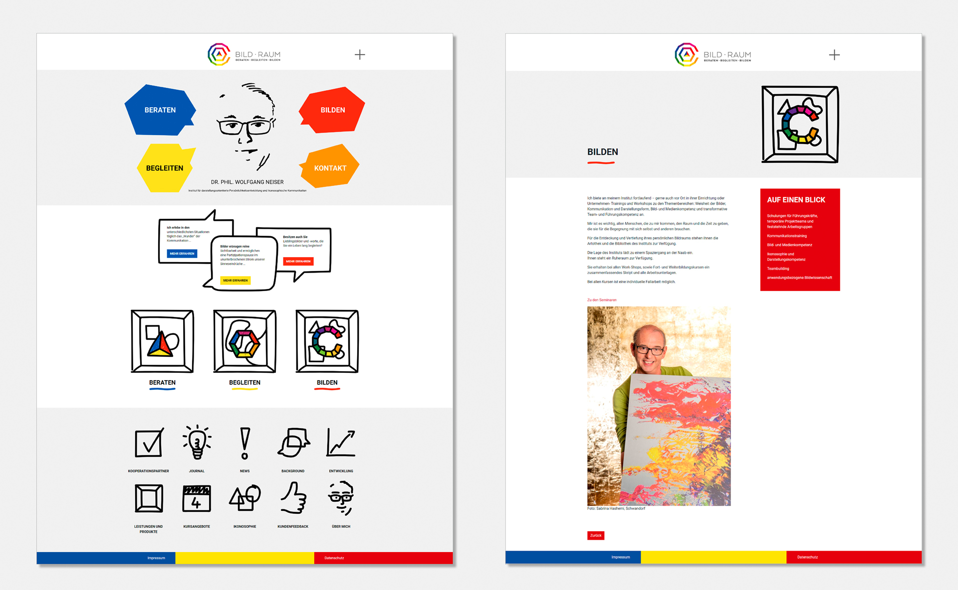 Mockups weiterer Seiten der Webseite www.bildraum.info