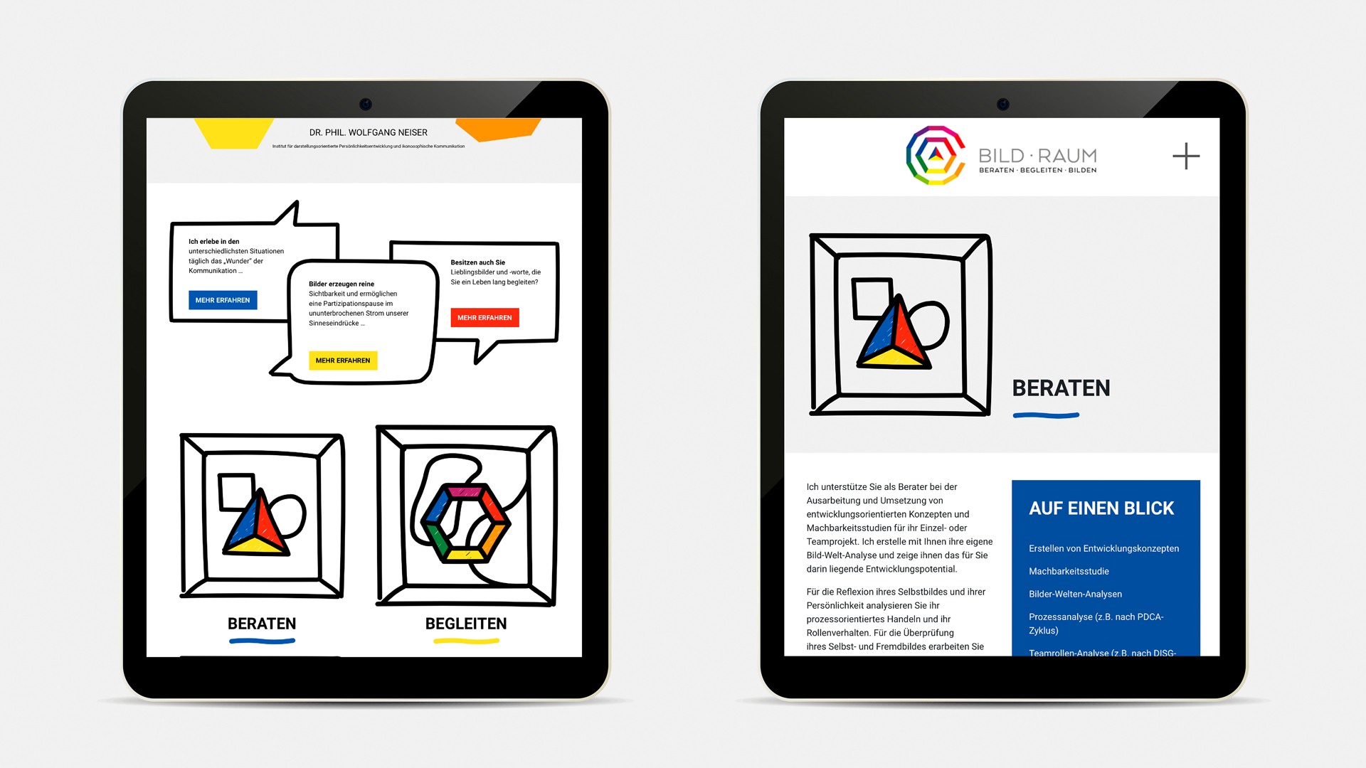 Mockups der Webseite www.bildraum.info in Tabletformat