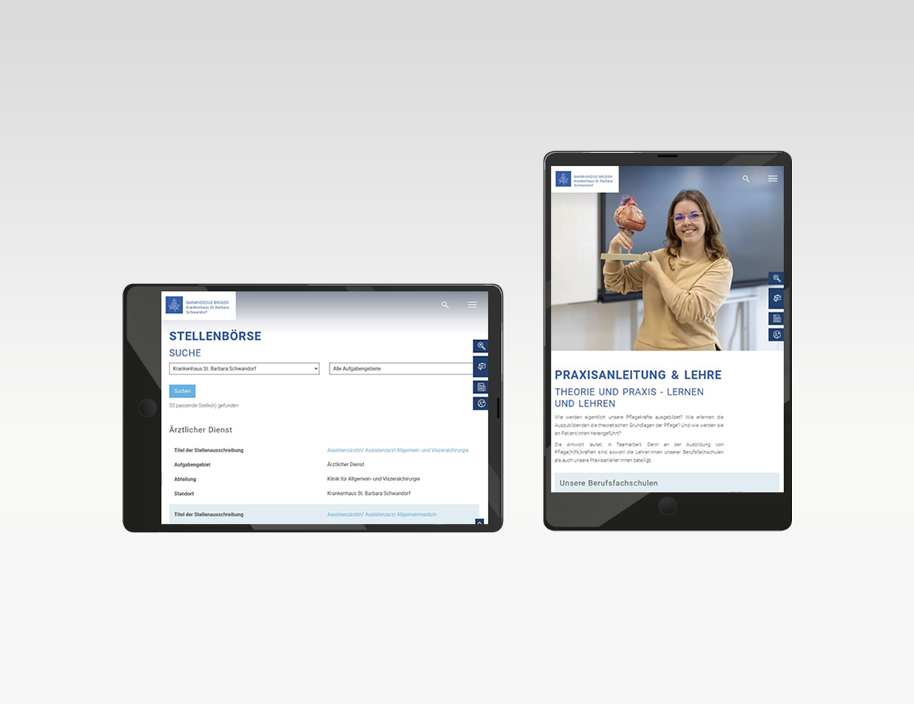 Mockups der Karriereseite der BB Schwandorf im Tabletformat