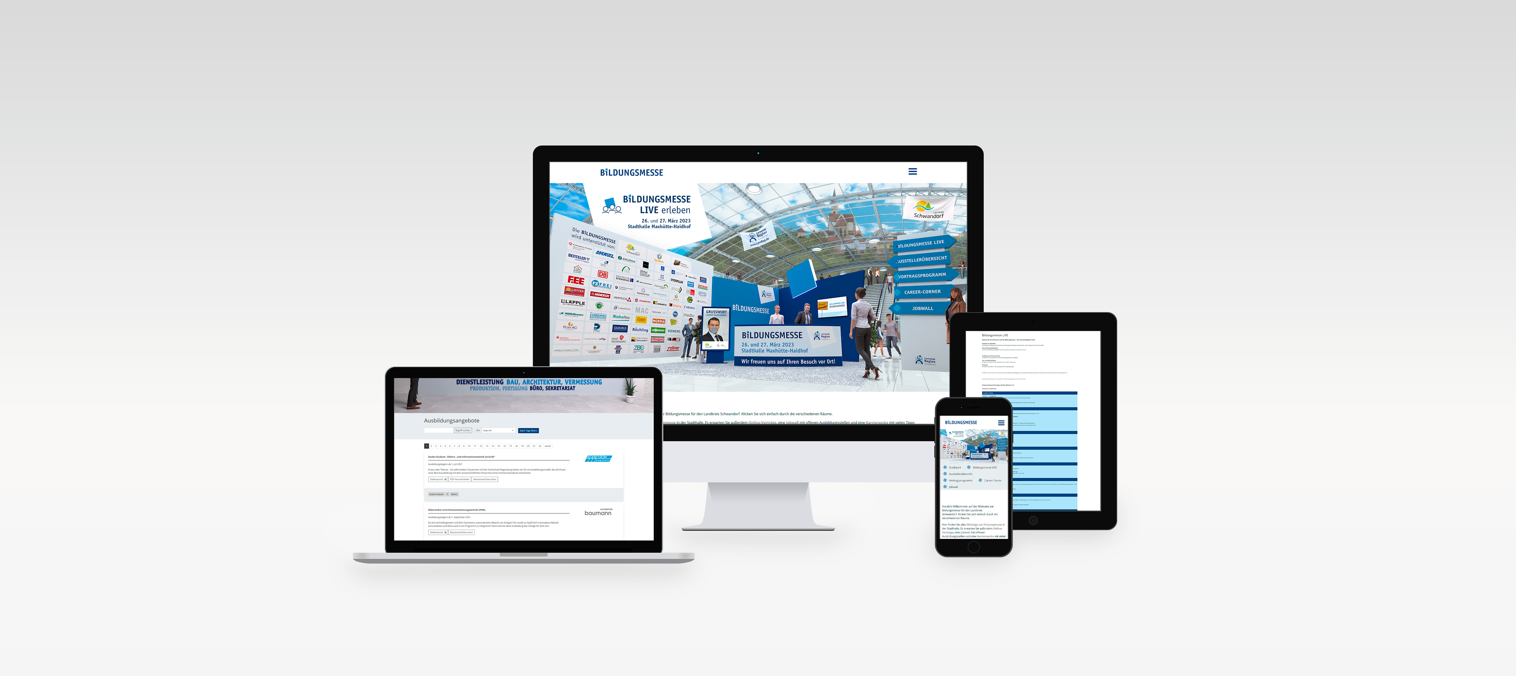 Mockup der Webseite zur Bildungsmesse auf verschiedenen Geräten