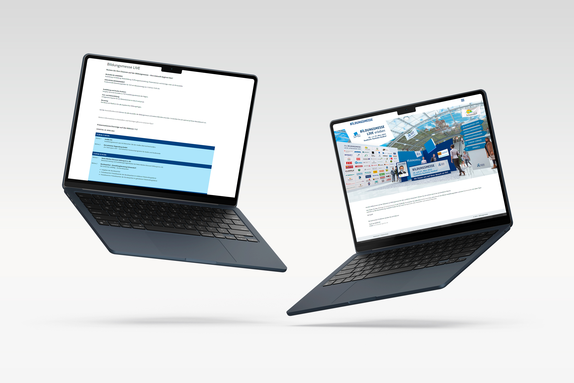 Laptop-Mockups der Website zur Bildungsmesse in Maxhütte-Haidhof