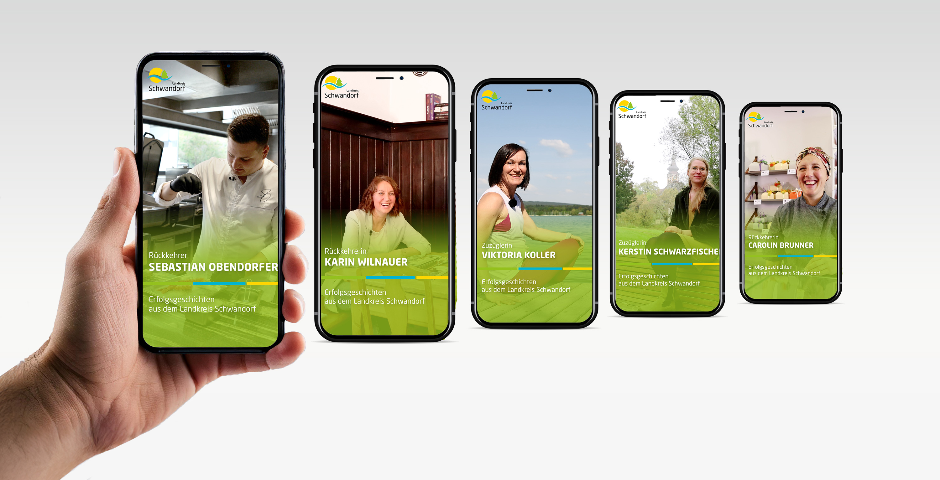 Handymockups der Vorschaubilder der Testimonial-Videos