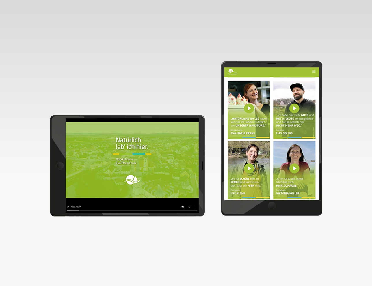 Mockups der Testimonial-Videos in Tabletformat